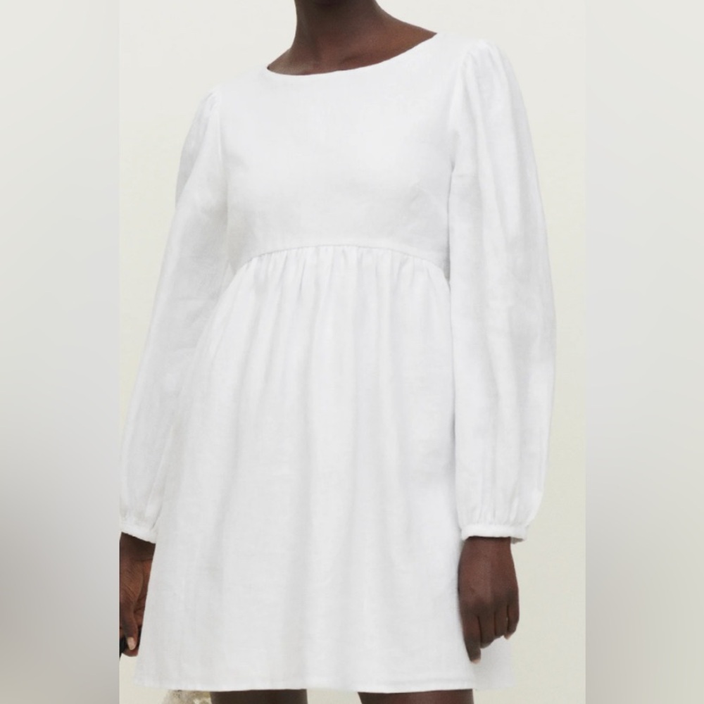 Reformation Ramone Babydoll 100% Linen Mini Dress Balloon Sleeve Fit&Flare Small